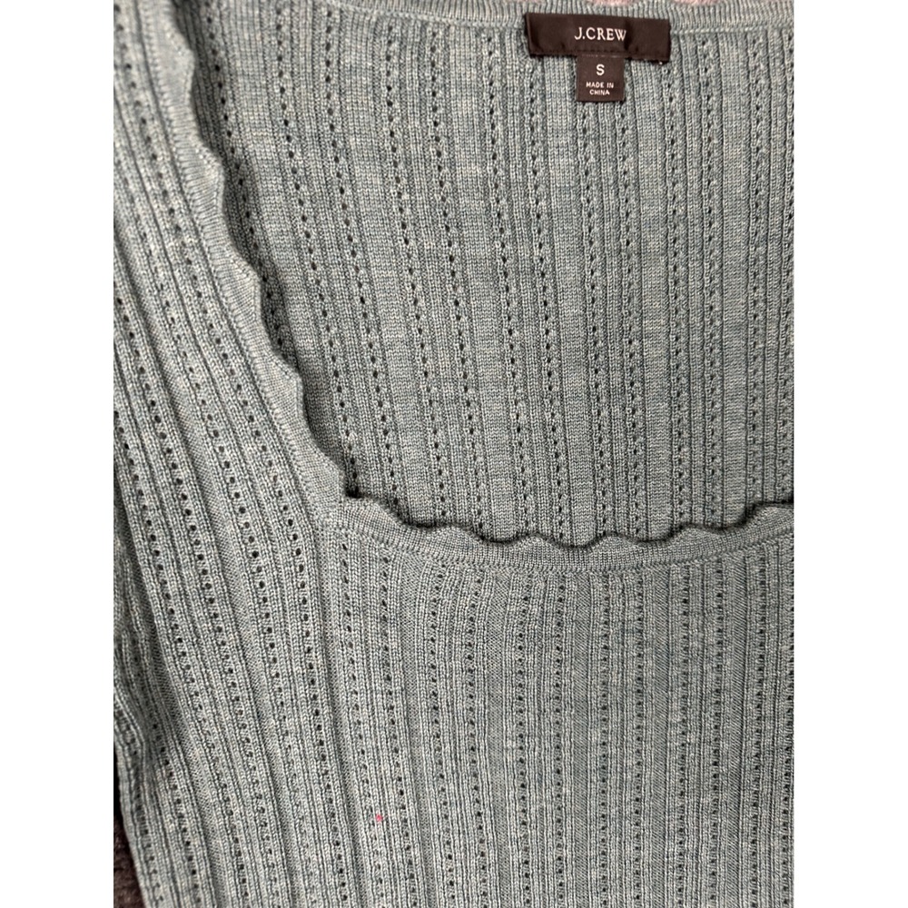 J.Crew Womens Coquette Scalloped Pointelle Merino Wool Sweater Sage Green Small - Picture 5 of 9